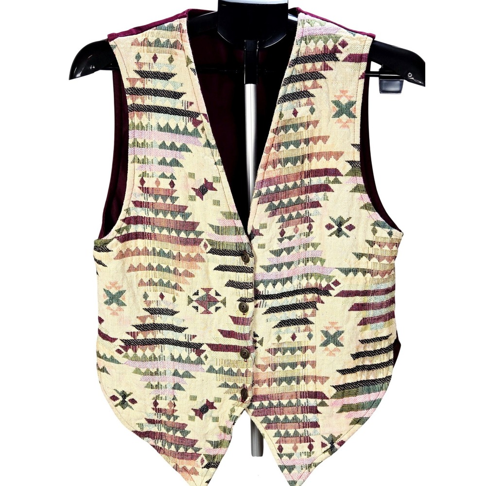 Women's Hunt Club Size S Tapestry Vest Southwestern Geometric Vintage Burgundy